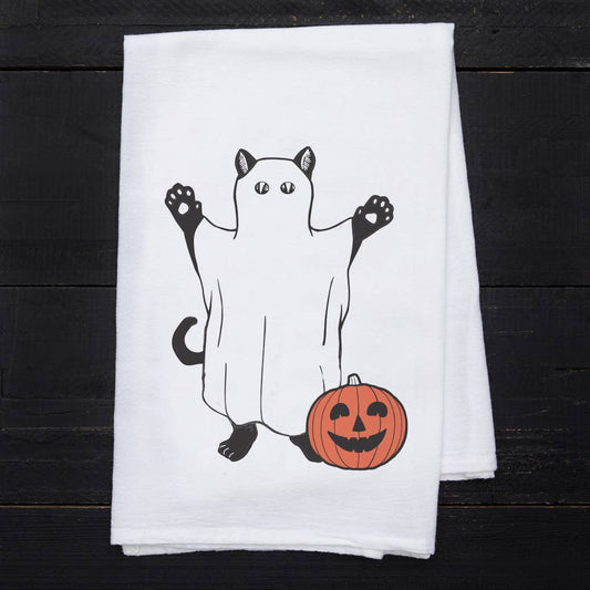 Ghost Kitty Flour Sack Tea Towel