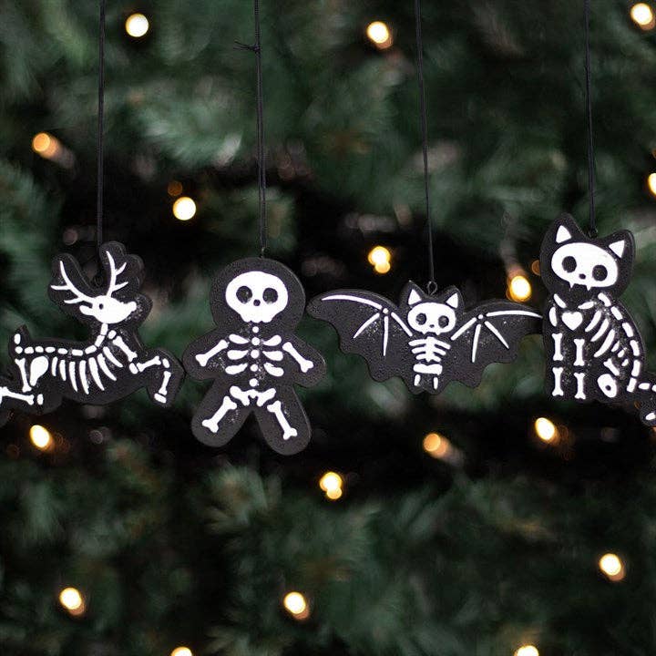 Set of 4 Black Skeleton Christmas Gingerbread Ornaments