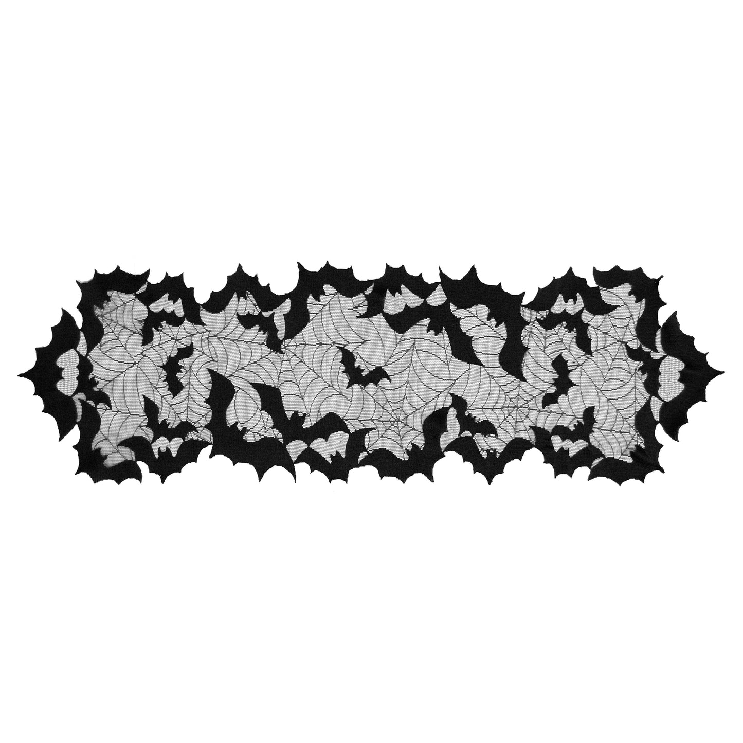 Halloween Bat Spider Web Lace Table Runner Black