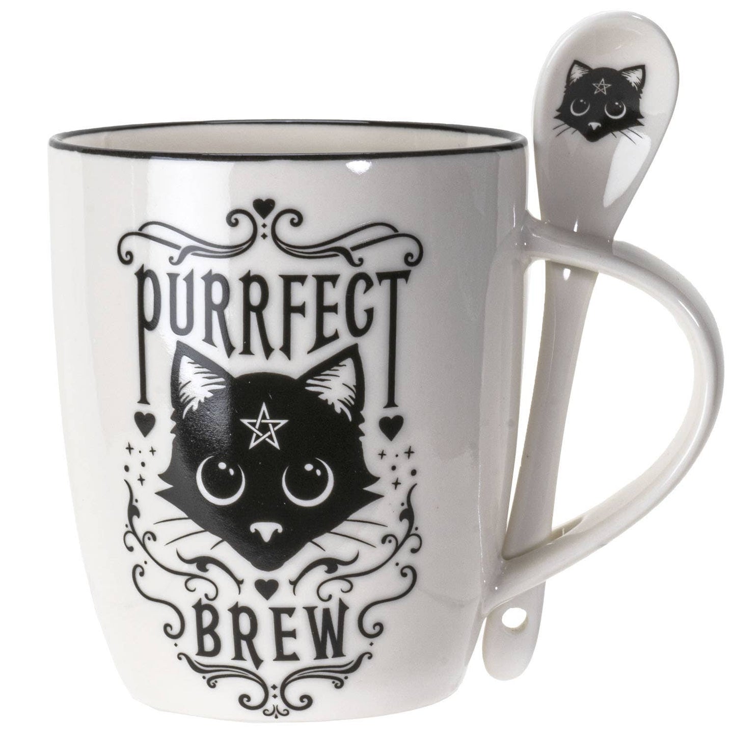 Purrfect Brew Mug & Spoon Set for Coffee/Tea