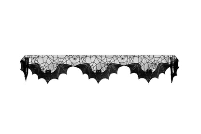 Bats Spider Web Halloween Lace Mantle Scarf Runner Black