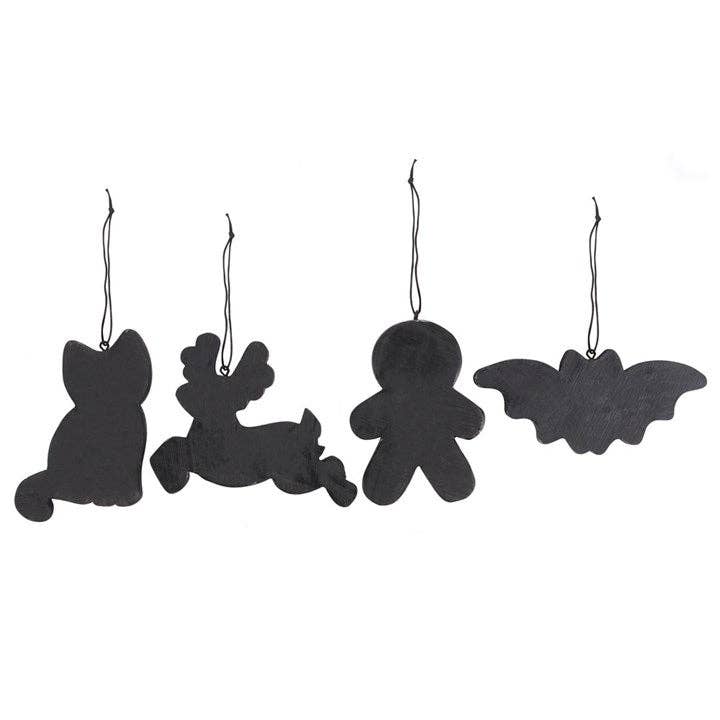 Set of 4 Black Skeleton Christmas Gingerbread Ornaments