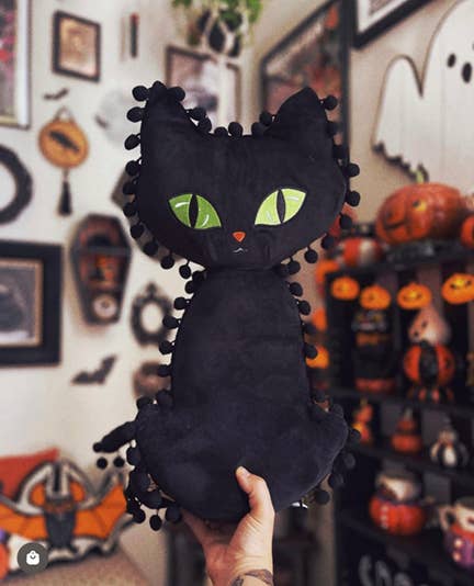 18" Halloween Decor, Plush Pillow - Black Cat