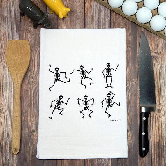 Skeleton Dish Towel | Tea Towels | Flour Sack Dish Towels: Black