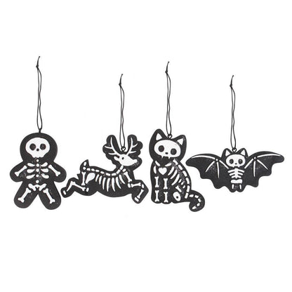 Set of 4 Black Skeleton Christmas Gingerbread Ornaments