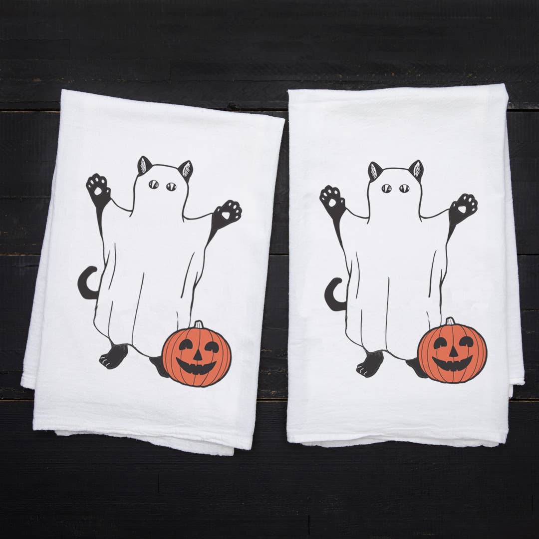 Ghost Kitty Flour Sack Tea Towel