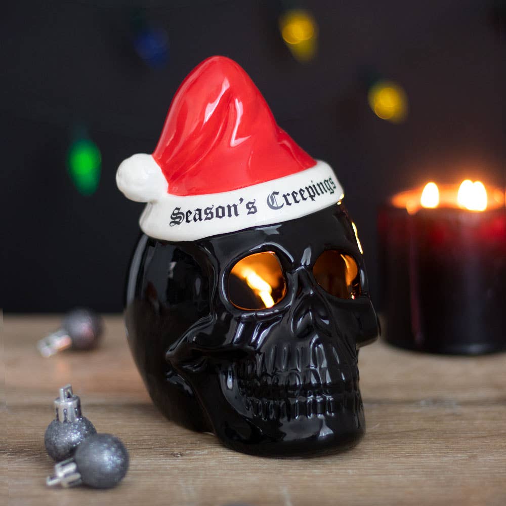 Seasons Creepings Christmas Skull Tealight Holder