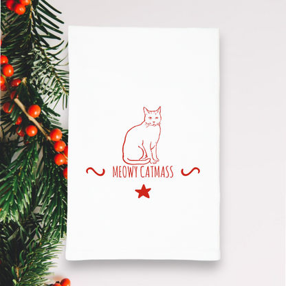 Meowy Catmass Flour Sack Holiday Kitchen Tea Towel