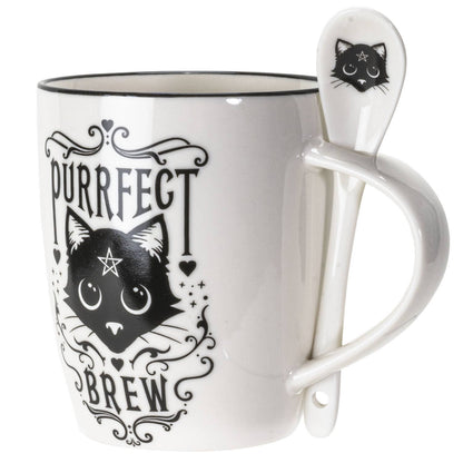 Purrfect Brew Mug & Spoon Set for Coffee/Tea