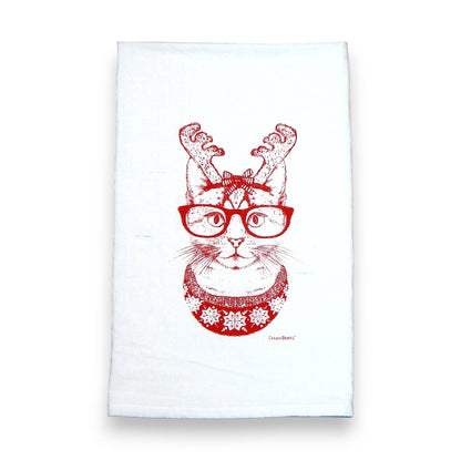 Christmas Cat Flour Sack Tea Towel